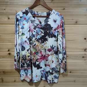 Jess & Jane Top Womens XL Multicolor Blouse Long Sleeve Art Boho